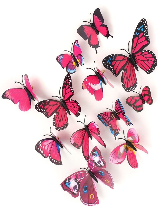 iDream 12pcs 3D PVC Magnet Butterflies DIY Wall Stickers for Home Decoration, Removable, Waterproof, Colorful, Ideal for Living Room, Bedroom, Office and Party Decor (Rose Red) - Image 2